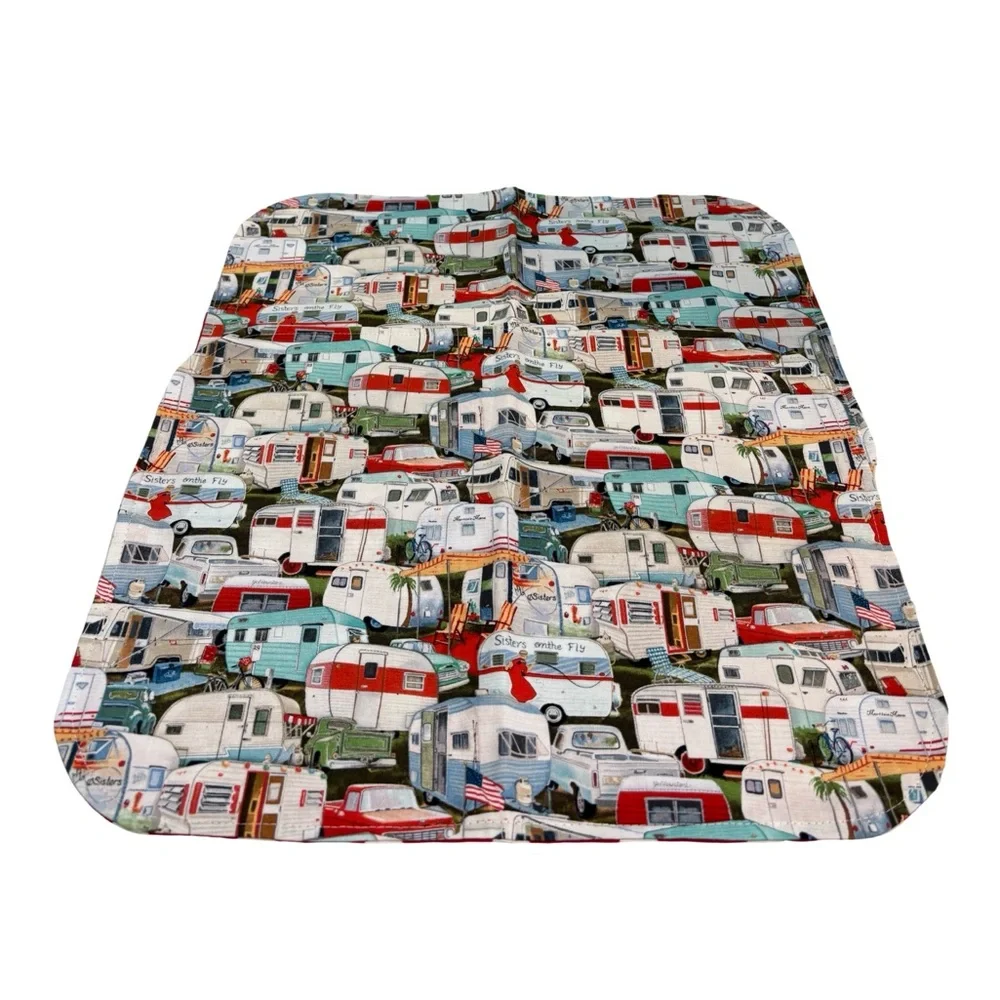 Colorful Vintage Travel Trailer Camper Print Fabric Placemats Set of 2 USA‎